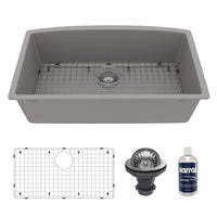 32-1/2" Undermount Large Single Bowl Quartz Composite Kitchen Sink Kit In Grey