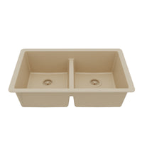 32-3/8" Undermount Double Equal Bowl Quartz Composite Kitchen Sink In Bisque