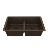 32-3/8" Undermount Double Equal Bowl Quartz Composite Kitchen Sink In Brown