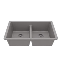 32-3/8" Undermount Double Equal Bowl Quartz Composite Kitchen Sink In Grey