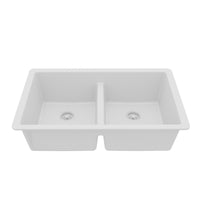 32-3/8" Undermount Double Equal Bowl Quartz Composite Kitchen Sink In White