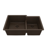 32-1/4" Undermount Double Offset Bowl Quartz Composite Kitchen Sink In Brown