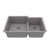 32-1/4" Undermount Double Offset Bowl Quartz Composite Kitchen Sink In Grey