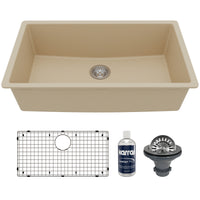 32-3/8" Undermount Large Single Bowl Quartz Composite Kitchen Sink Kit In Bisque