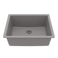 24-3/8" Undermount Single Bowl Quartz Composite Kitchen Sink In Grey