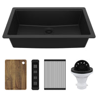32" Undermount Single Bowl Quartz Kitchen Sink Kit In Black