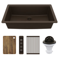 32" Undermount Single Bowl Quartz Kitchen Sink Kit In Brown