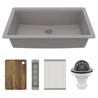 32" Undermount Single Bowl Quartz Kitchen Sink Kit In Grey