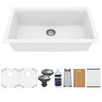 32" Undermount Large Single Bowl Quartz Composite Workstation Kitchen Sink In White