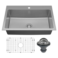 Lansen 33" Top Mount 18 Gauge Single Bowl Stainless Steel Sink with Accessories