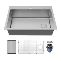 Fusion 33" Top Mount 16 Gauge Single Bowl Stainless Steel Sink with Accessories