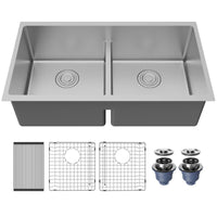 Fusion 33" Undermount 16 Gauge Double Bowl Stainless Steel Sink with Accessories