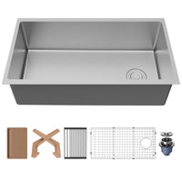 Fusion 33" Undermount Workstation 16 Gauge Single Bowl Stainless Steel Sink with Accessories
