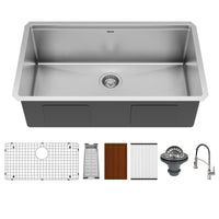 Elite 32" Undermount Workstation 16 Gauge Single Bowl Stainless Steel Kitchen Sink with Scottsdale Pull-Down Faucet
