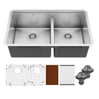 32" Undermount Double Offset Bowl Stainless Steel Workstation Kitchen Sink
