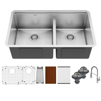 Elite 32" Undermount Workstation 16 Gauge Double Bowl Stainless Steel Kitchen Sink with Scottsdale Pull-Down Faucet