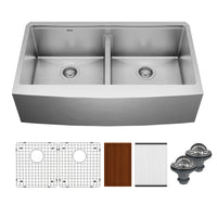 36" Farmhouse Double Equal Bowl Stainless Steel Workstation Kitchen Sink