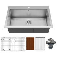 33" Top Mount Large Single Bowl Stainless Steel Workstation Kitchen Sink