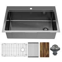 Elite 33" Top Mount Workstation 16 Gauge Stainless Steel Single Bowl Kitchen Sink In Gunmetal Black