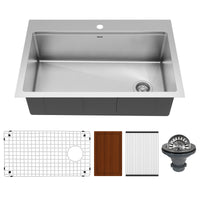 33" Top Mount Large Single Bowl Stainless Steel Workstation Kitchen Sink