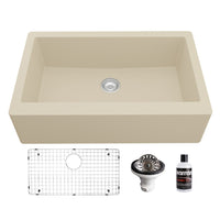 Farmhouse/Apron-Front Quartz Composite 34" Single Bowl Kitchen Sink Kit In Bisque