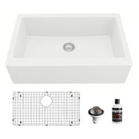 34" Farmhouse Large Single Bowl Quartz Composite Kitchen Sink Kit In White