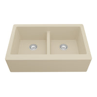 34" Farmhouse Double Equal Bowl Quartz Composite Kitchen Sink In Bisque