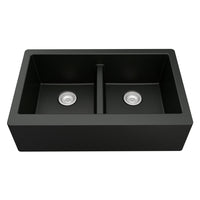 34" Farmhouse Double Equal Bowl Quartz Composite Kitchen Sink In Black