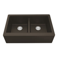 34" Farmhouse Double Equal Bowl Quartz Composite Kitchen Sink In Brown