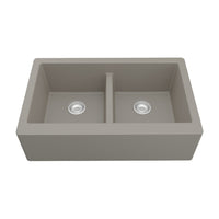 34" Farmhouse Double Equal Bowl Quartz Composite Kitchen Sink In Concrete