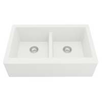 34" Farmhouse Double Equal Bowl Quartz Composite Kitchen Sink In White