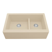34" Farmhouse Double Offset Bowl Quartz Composite Kitchen Sink In Bisque