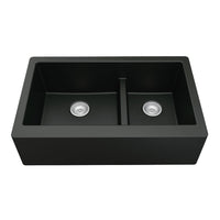 34" Farmhouse Double Offset Bowl Quartz Composite Kitchen Sink In Black