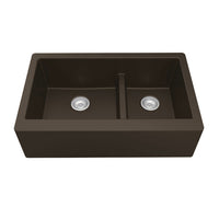 34" Farmhouse Double Offset Bowl Quartz Composite Kitchen Sink In Brown