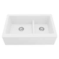 34" Farmhouse Double Offset Bowl Quartz Composite Kitchen Sink In White