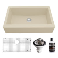 34"" Retrofit Farmhouse Large Single Bowl Quartz Composite Kitchen Sink Kit In Bisque