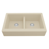 34" Retrofit Farmhouse Double Equal Bowl Quartz Composite Kitchen Sink In Bisque