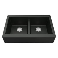 34" Retrofit Farmhouse Double Equal Bowl Quartz Composite Kitchen Sink In Black