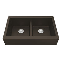 34" Retrofit Farmhouse Double Equal Bowl Quartz Composite Kitchen Sink In Brown
