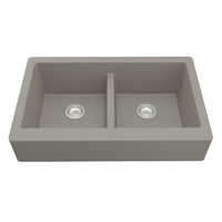 34" Retrofit Farmhouse Double Equal Bowl Quartz Composite Kitchen Sink In Concrete