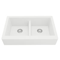 34" Retrofit Farmhouse Double Equal Bowl Quartz Composite Kitchen Sink In White