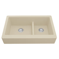 34" Retrofit Farmhouse Double Offset Bowl Quartz Composite Kitchen Sink In Bisque