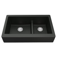 34" Retrofit Farmhouse Double Offset Bowl Quartz Composite Kitchen Sink In Black