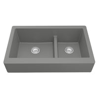 34" Retrofit Farmhouse Double Offset Bowl Quartz Composite Kitchen Sink In Grey