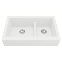 34" Retrofit Farmhouse Double Offset Bowl Quartz Composite Kitchen Sink In White