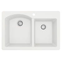 33" Top Mount Double Offset Bowl Quartz Composite Kitchen Sink In White