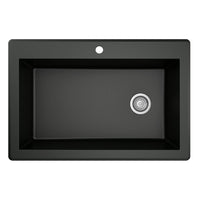 33" Top Mount Large Single Bowl Quartz Composite Kitchen Sink In Black