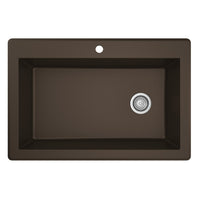 33" Top Mount Large Single Bowl Quartz Composite Kitchen Sink In Brown