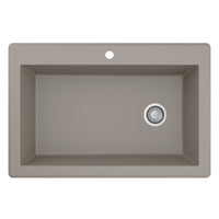 33" Top Mount Large Single Bowl Quartz Composite Kitchen Sink In Concrete