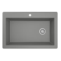 33" Top Mount Large Single Bowl Quartz Composite Kitchen Sink In Grey
